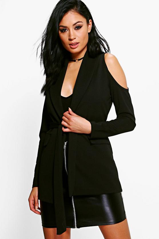 Florence Cold Shoulder Belted Blazer